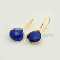 Designer Lapis Lazuli Banhado a Ouro Gemstone Top Design Round Earring For Women